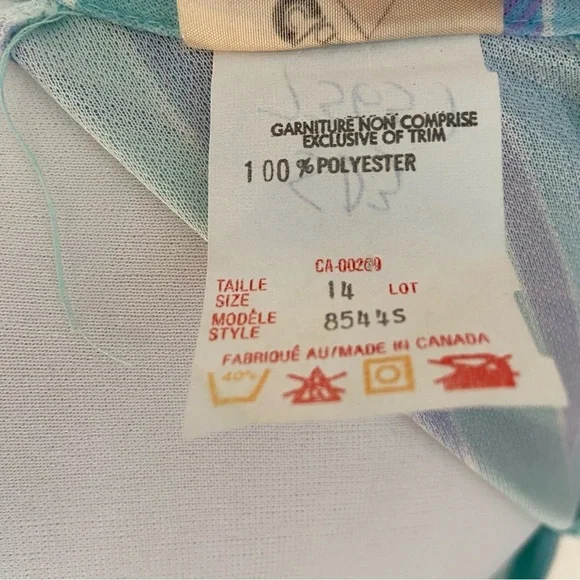 Vintage dress Touch Class pleated A-line pastel pink blue green belted size 14 - Picture 13 of 15